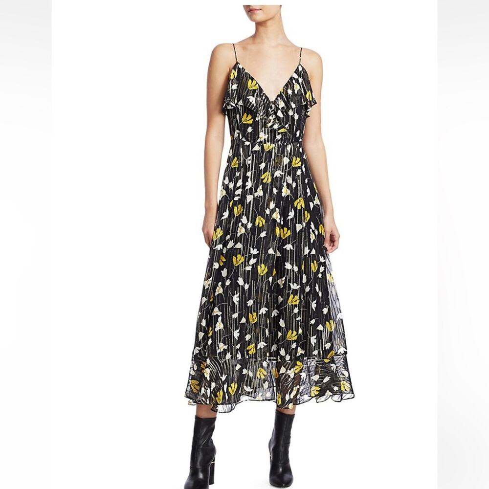 Joie Kenny Silk Blend Floral Metallic Wrap Dress